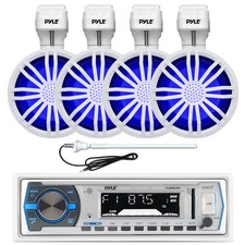 Pyle Marine Receiver, 4x 3.5" Bluetooth LED Off-Road White Speakers, Antenna