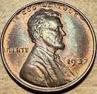 1937 P Lincoln Wheat Penny AU RB T124
