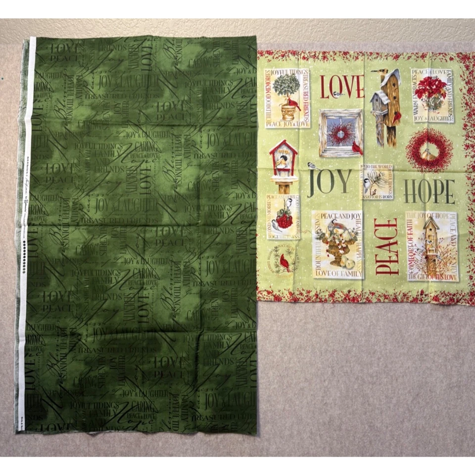 Edredón Tourtillotte Barb Birds Berries 23" Panel Cuadrado Tela Verde 1 yarda Navidad Foto 2 de 4