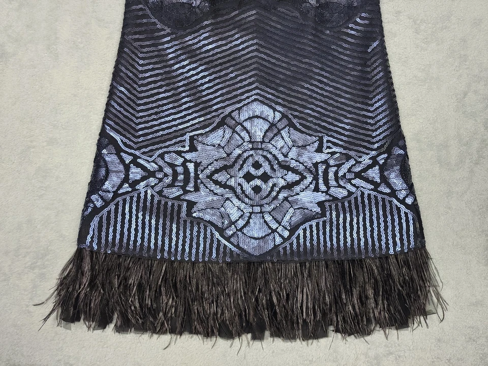 Vestido BCBGMAXAZRIA Mujer XXS Azul Marino Lentejuelas Flecos Cóctel Fiesta Caterina Foto 3 de 4