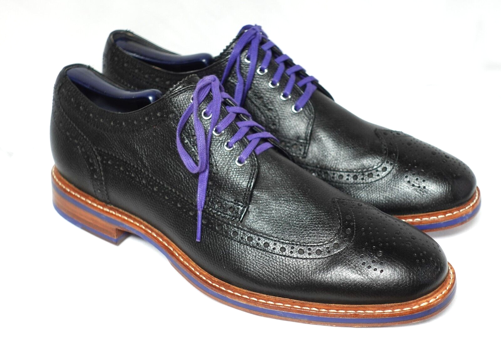 SAOLA Cole Haan Brogue Wingtip in pelle ciottolata Oxford nero blu 111⁄2D