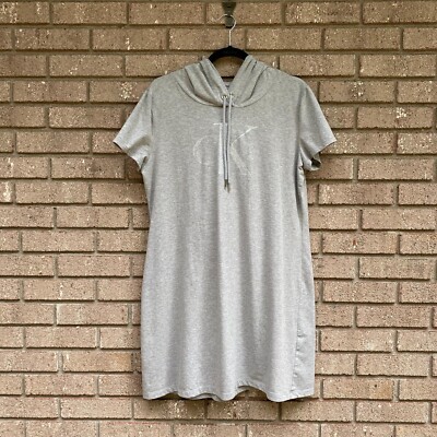 monogram t shirt dress CALVIN KLEIN Women's Gray Hooded Glitter Monogram T Shirt Dress Y2K Size XL