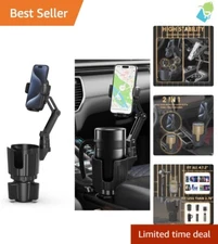 Adjustable Cup Holder Phone Mount with Long Arm - Fits All Smartphones, Black