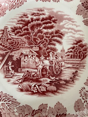 Enoch Woods English Scenery Woods Ware Plate Red Transfer Ware 10