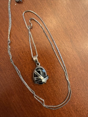 Artisan 925 Silver Black Onyx Dangle Pendant Necklace 22” Modernist. 990 - 第 6/7 張圖片