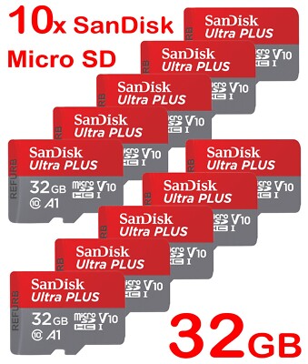 LOT 10x SanDisk - Ultra PLUS 32GB microSDHC UHS-I V10 Memory Card U