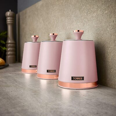 NEW Cavaletto Tea Coffee Sugar Storage Canisters Set in Pink Rose Gold  5056032987364|