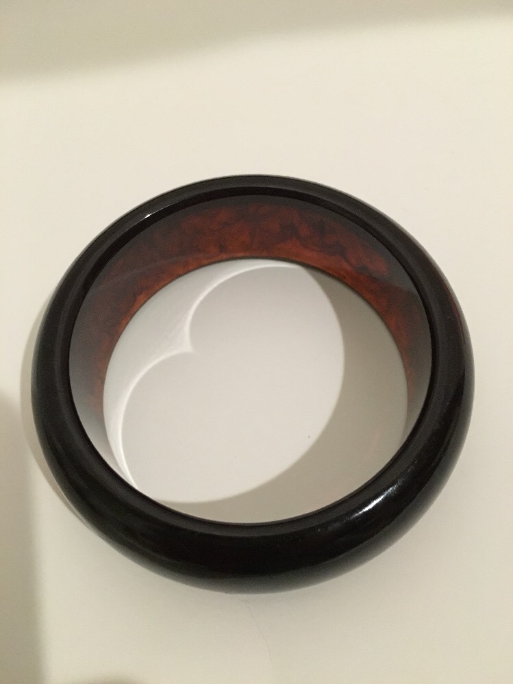 Vintage 1" Wide 2 1/2" Diameter Dark Amber Bakelite Bangle Bracelet 58 g (D15) View 2