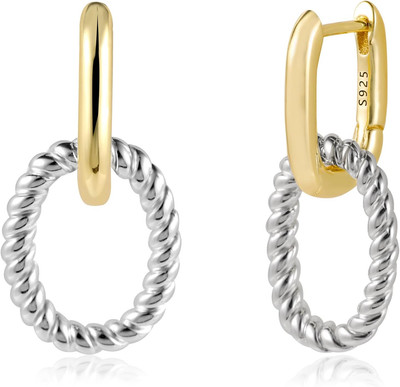 14K Two Tone Gold Silver Hoop Earrings for Women Drop Dangle Paperclip Earrings 