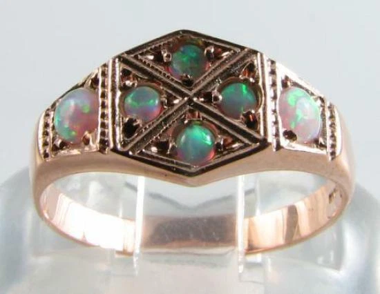9K 9CT Anillo Cluster Ópalo Rosa Oro Rosa Estilo Art Déco INS T 1/2