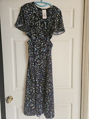 French Connection Dress 2 Black Shea Ferna Verona Floral Slit Cutout Midi