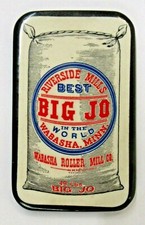 vintage Riverside Mills BIG JO Flour WABASHA Minnesota celluloid pocket mirror ^
