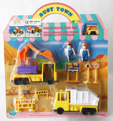 VERY VINTAGE 90'S BUSY TOWN CONSTRUCTION PLAYSET TRUCK FIGURES NEW