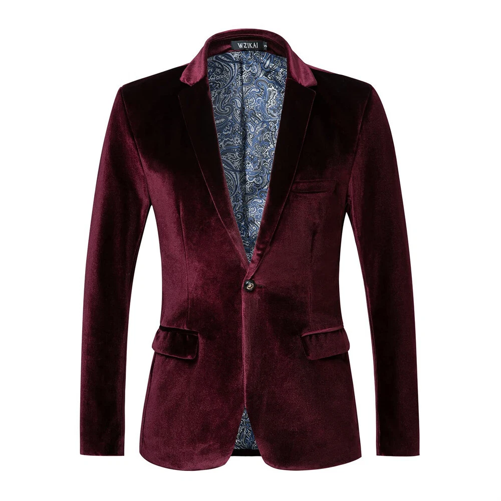 Men Velvet Work Blazer Jacket Business Casual Button Slim Fit Suit Coat Tops