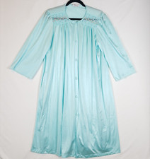 Vtg Vanity Fair Nylon House Coat Robe X-Small Lace Trim Pocket Button Up Blue
