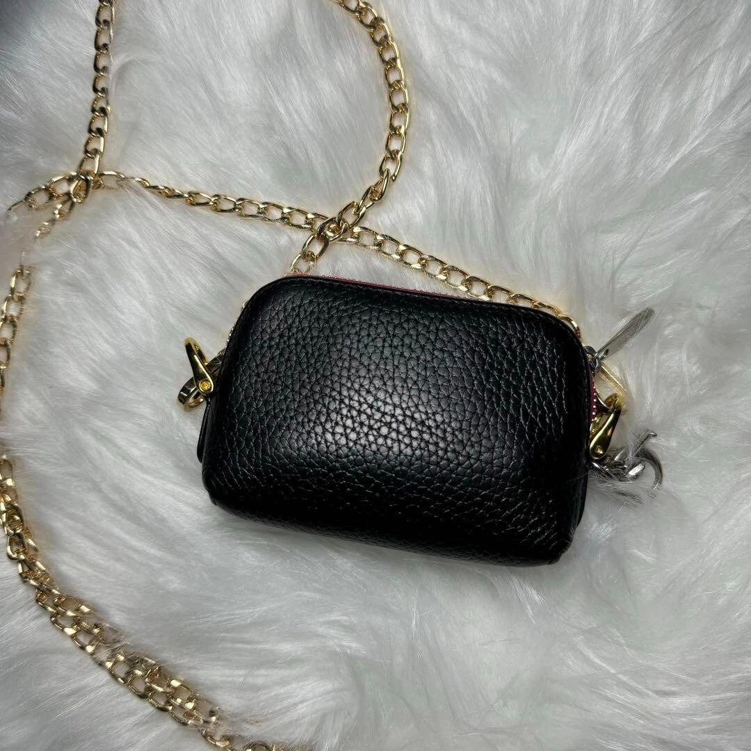 CHRISTIAN DIOR CD Cannage Sac Bandoulière Pochette Chaîne Cuir Noir Femme Authentique