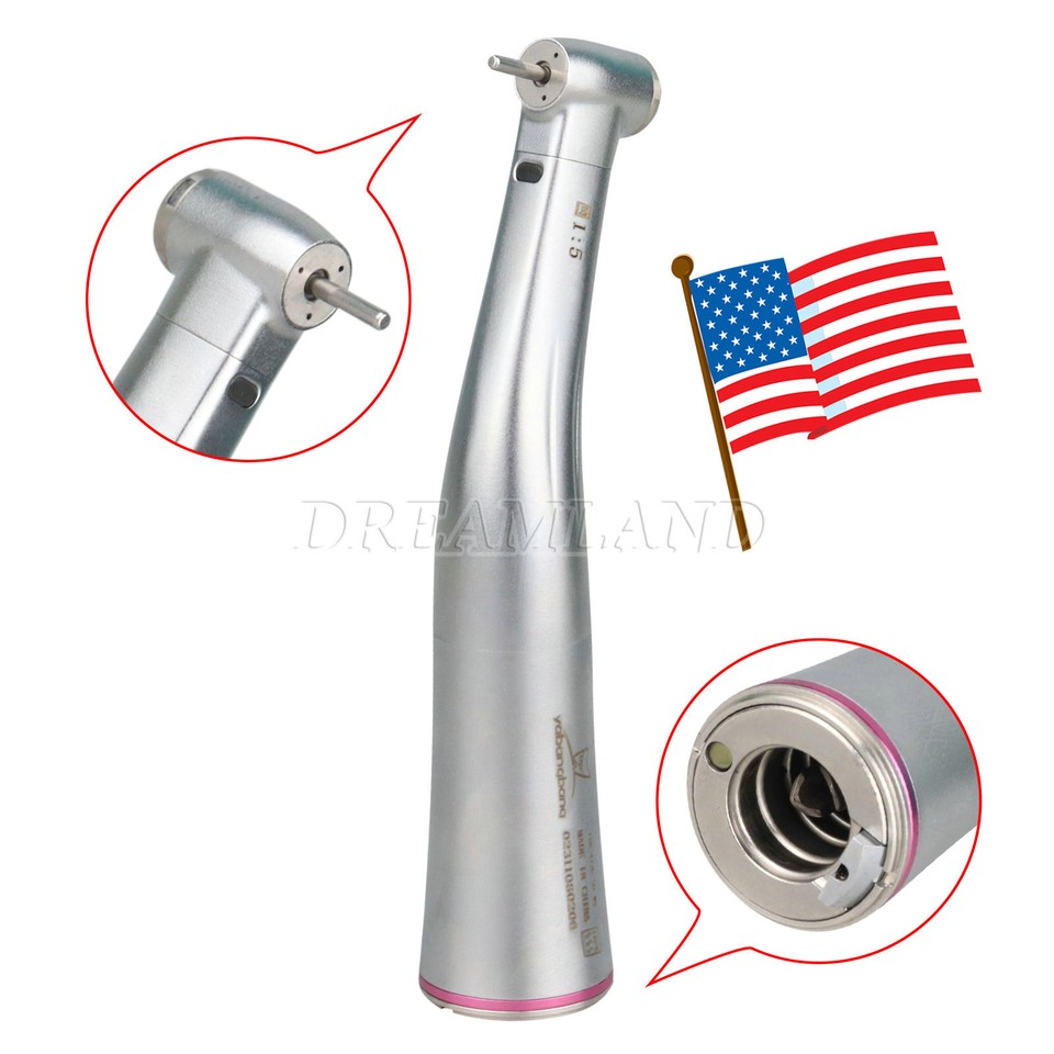 Dental 1:5 Increasing LED Fiber Optic Contra Angle Handpiece - Fits Electric Motors