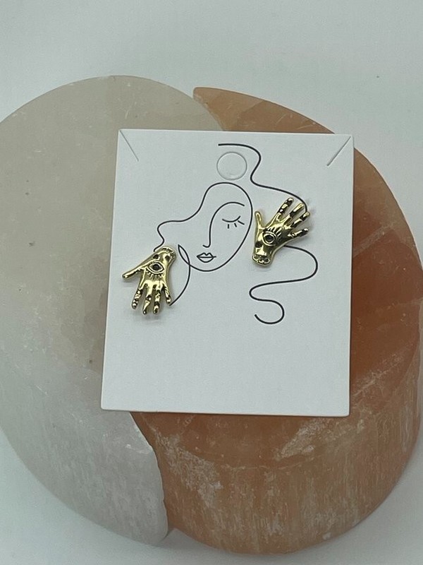 Stud Evil Eye Minimalist Earrings Fancy Hand Cubic Earrings Gold Plated - Product main view