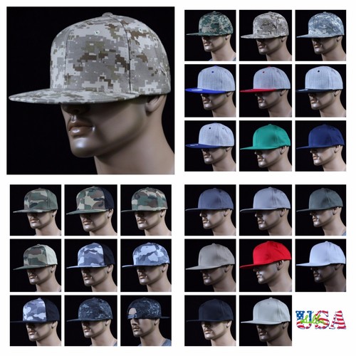Mens Baseball Cap Camouflage Snapback Flat Bill Plain High Hat Structured Hiking