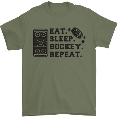 Eat Sleep Hockey Repeat Street Eis Lustig Herren T-Shirt 100% Baumwolle