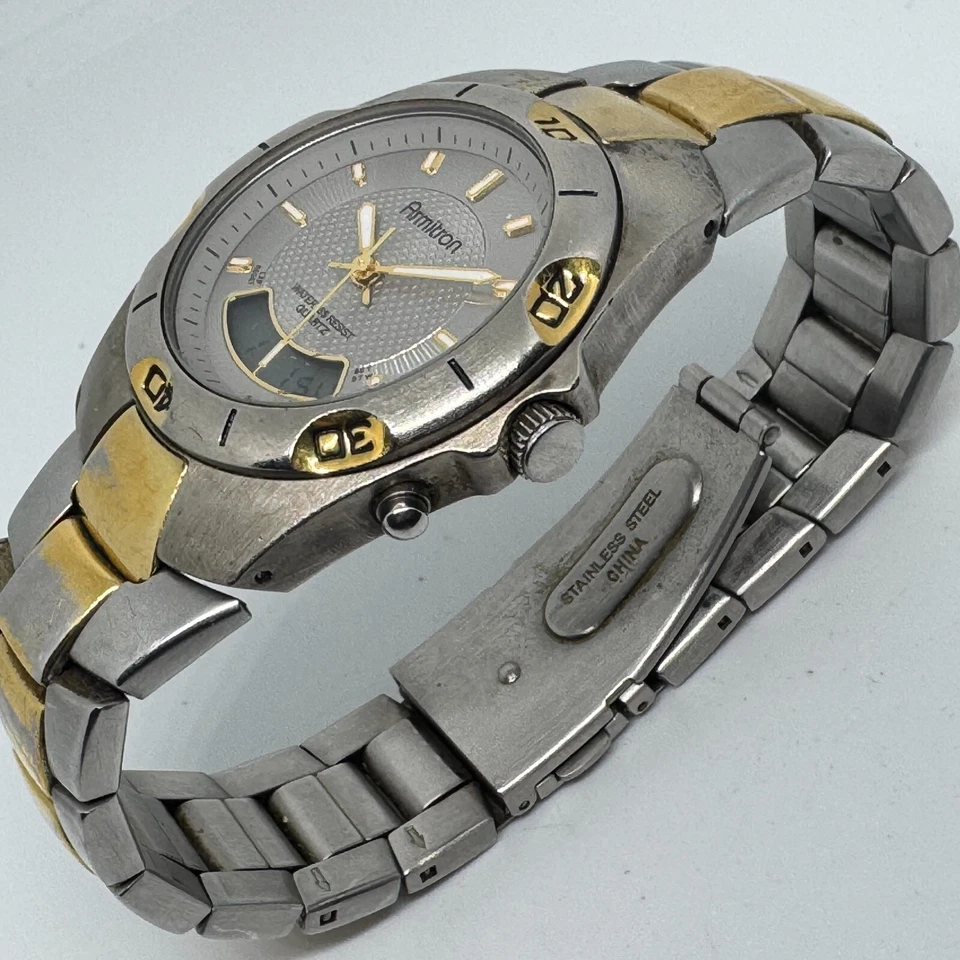 VTG Armitron Quartz Watch Men Dual Tone Analog Digital Alarm Chrono New Battery - Image 4 of 4