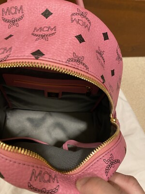 MCM Pink Monogram Gold Stud Leather Stark Backpack Black Visetos