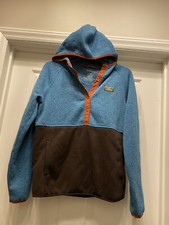 L.L. Bean Women's Sweater Fleece Pullover Hoodie Heather Blue Red Size Small