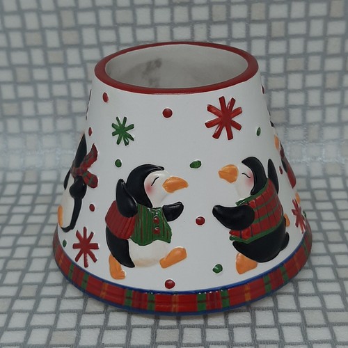 Yankee Candle Shade & Tray Penguin Party Christmas Festive Retired Ceramic Small - Picture 4 of 8
