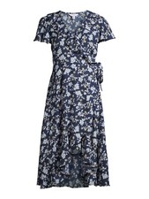 Time and Tru Women's Ruffle Midi Dress Navy Floral Summer Size S,L NEW