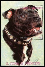 STAFFORDSHIRE BULL TERRIER Dog Postage Stamp Mini Sheet St Thomas Prince Is 1995
