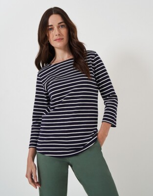 Crew Clothing Ultimate bretonisches Langarm-Top gestreift Größe 10 marineblau UVP 29 £