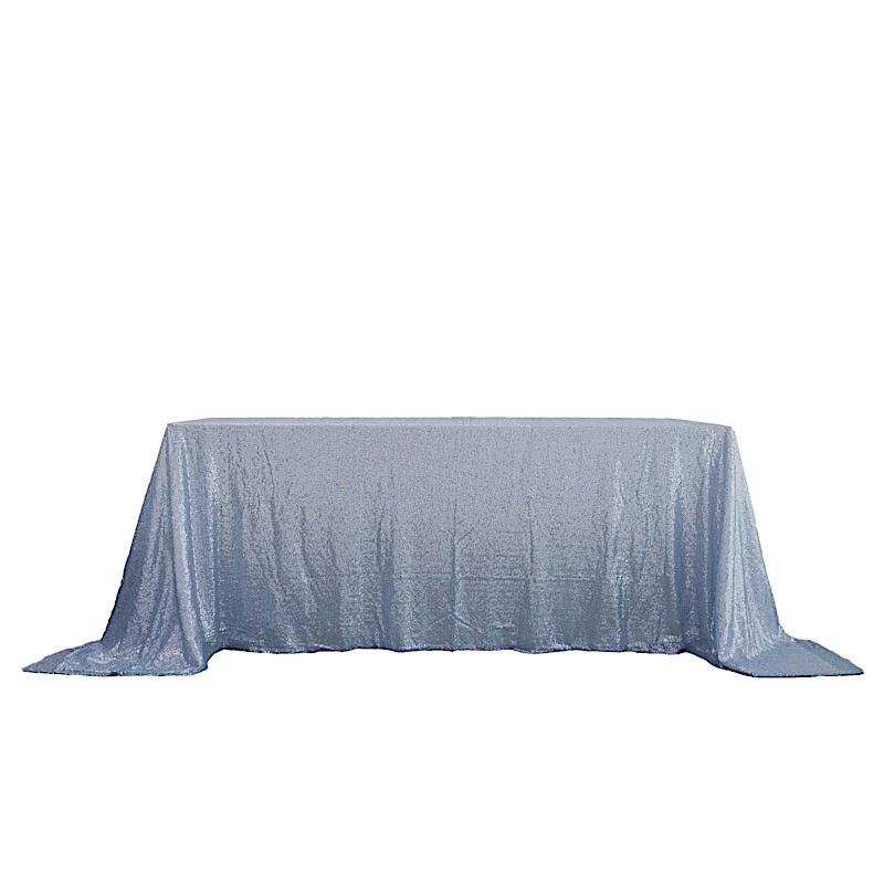 90x132" DUSTY BLUE Sequin RECTANGLE TABLECLOTH Party Events Catering Linens SALE - Image 3 of 4