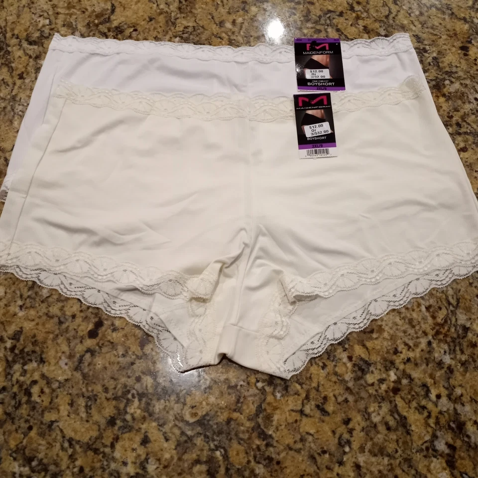 4 bragas Maidenform nuevas con etiquetas talla 9 2XL microfibra niño encaje corto negro blanco marfil Foto 4 de 4