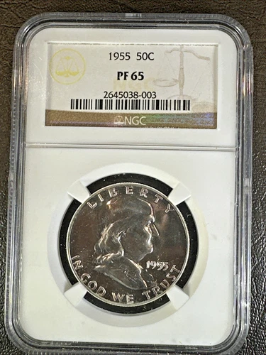 1955 FRANKLIN Half Dollar * NGC PF65 * UNCIRCULATED PROOF * Brown Label "TONED"