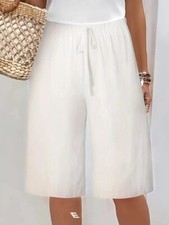 LADIES WOMANS 3/4 LENGTH SHORT TROUSERS WIDE LEG CULOTTES PALAZZO PANTS UK 8-26