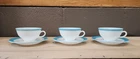 Vintage 1950s Pyrex Turquoise Band Teacup With Saucers (Set Of 3)