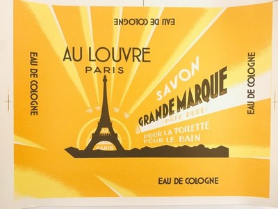 C.1940 ART DECO AU LOUVRE EIFFEL TOWER PARIS FRANCE SUN 11.25 x 17.5 POSTER F47D