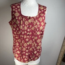 Dockers 90s Vintage Women’s Pleated Button Up Red Floral Vest Size Large