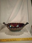 Vintage 13.5" Fenton Amethyst Carnival Irridescent Art Glass Viking Ship Bowl