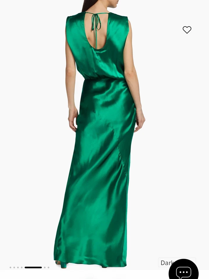 Vestido Amanda Uprichard Fabianna verde oscuro satinado noche mujer pequeño espalda abierta Foto 2 de 4