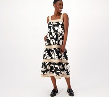 Isaac Mizrahi Live! Regular Tiered Midi Dress Pitch Black 8 New