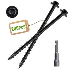  Pack of 200  14 x 4 Wood Structural Screws, Heavy Duty Hex Head Timber/Log/...