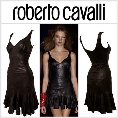 roberto cavalli leather dress Leather And Lace Maxi Dress in Black for Women