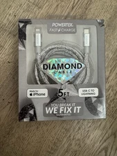 PowerTek Diamond 5ft Charger iPhone -C To iphone  iPhone Silver New Fast Charge 