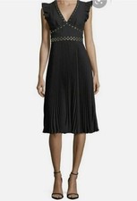 Kate Spade Black Pleated Midi Dress Gold Stud Ruffle Sleeve Cocktail Size 4 