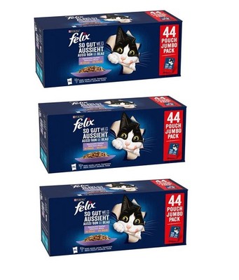 FELIX Katzenfutter Nassfutter mix Huhn, Rind, Thunfisch, Lachs 132 x 85 g
