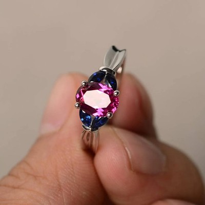 Red ruby ring, round cut, July birthstone ring, sterling silver, engagement ring