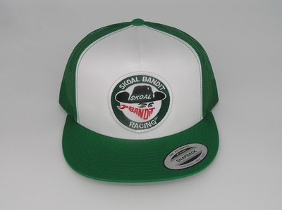 Skoal Bandit Racing Patch on Trucker Hat Yupoong Classic 6006 Snapback White/Grn