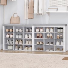 Shoe Storage Bench with Cushion, Entryway Storage Bench with 24 Cubbies