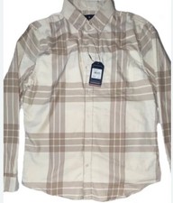 Ben Sherman Plaid Button Down Oatmeal Shirt Size Medium MRSP 99 NWT